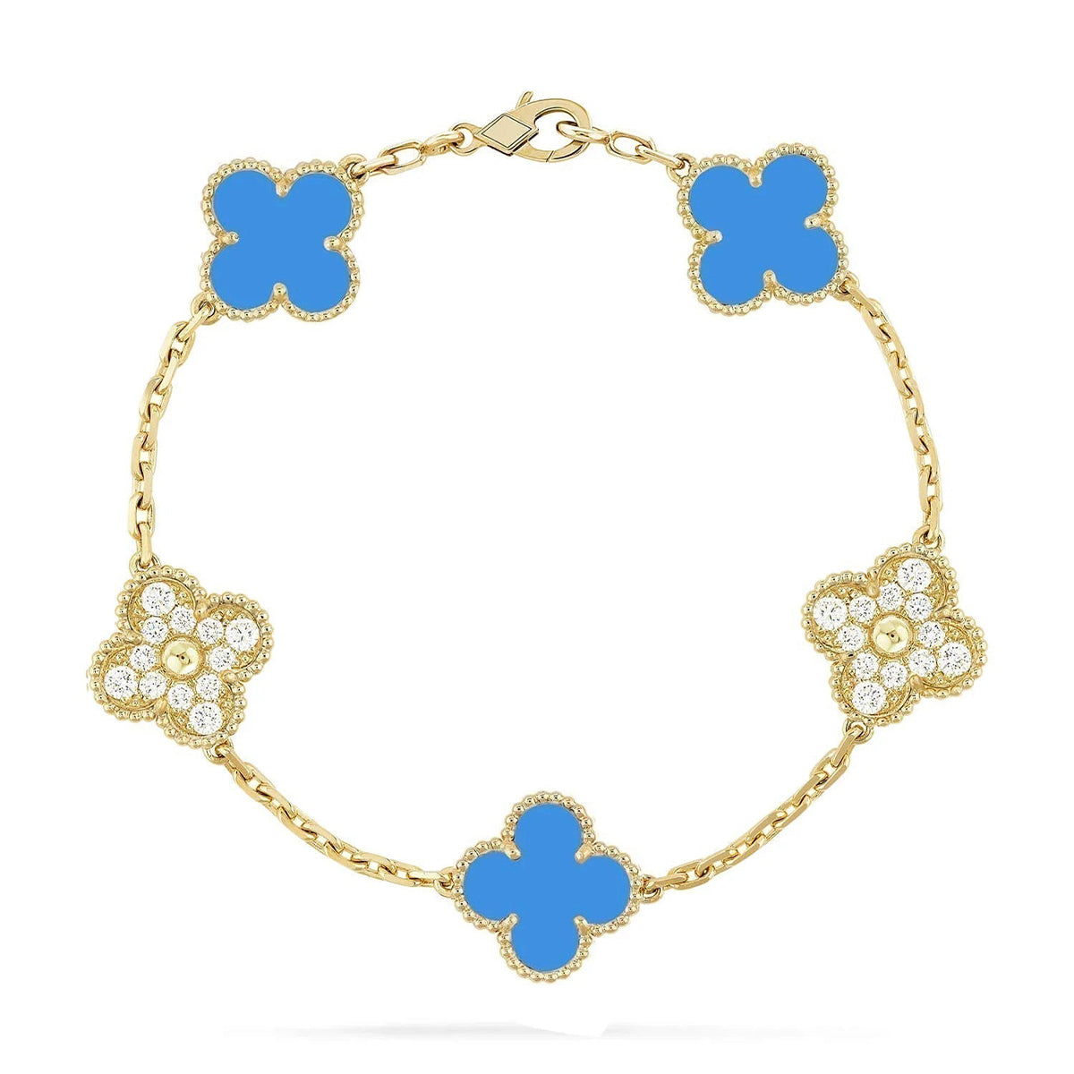 [LUXE JEWELRY] CLOVER 5 MOTIF BLUE AGATE BRACELET COLLECTION