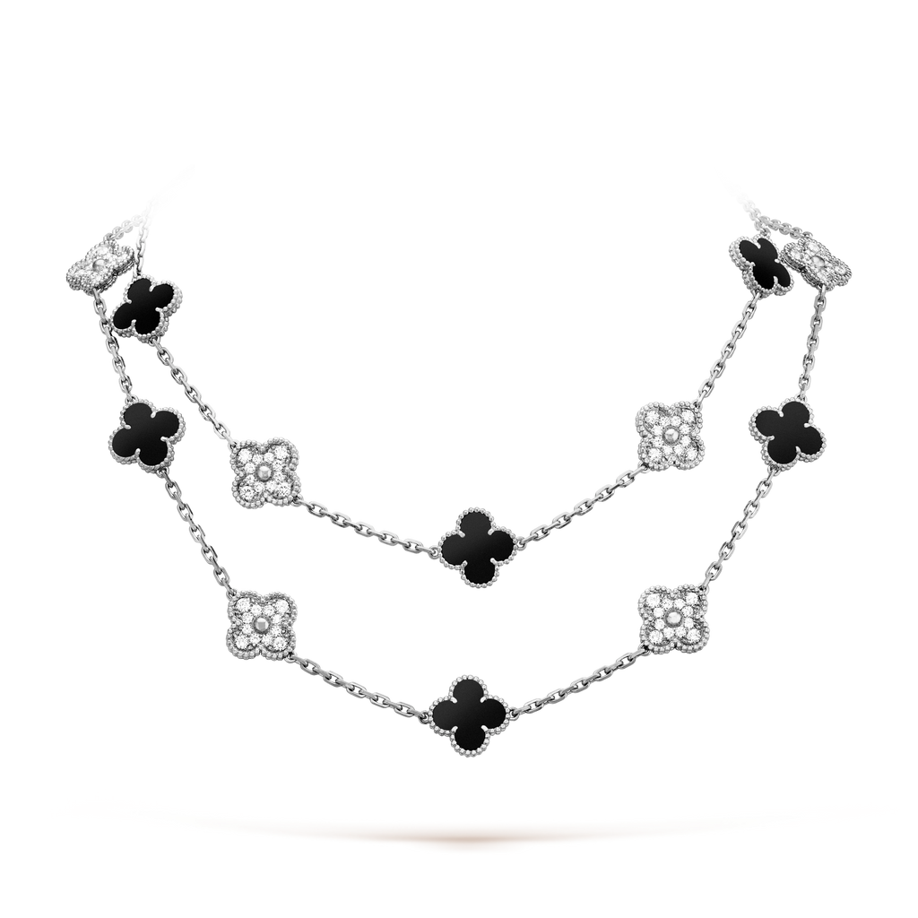 [LUXE JEWELRY]CLOVER 20 MOTIFS ONYX DIAMOND SILVER