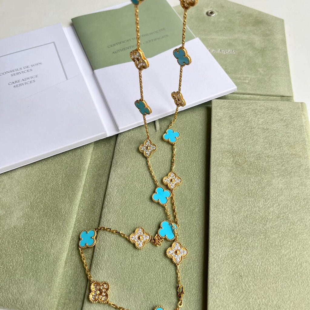 [LUXE JEWELRY]CLOVER 20 MOTIFS TURQUOISE DIAMOND NECKLACE
