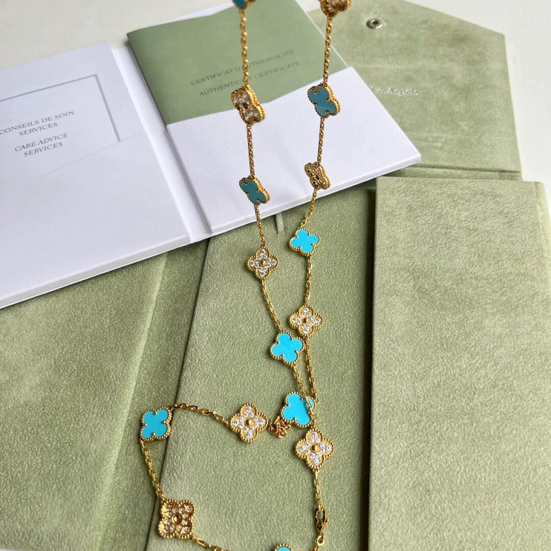 [LUXE JEWELRY]CLOVER 20 MOTIFS TURQUOISE DIAMOND NECKLACE