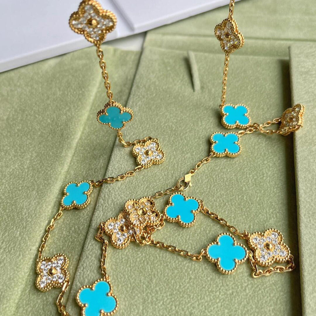 [LUXE JEWELRY]CLOVER 20 MOTIFS TURQUOISE DIAMOND NECKLACE