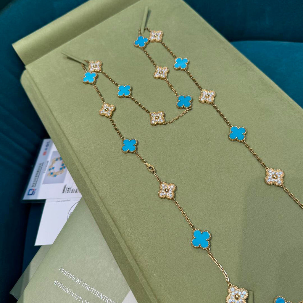 [LUXE JEWELRY]CLOVER 20 MOTIFS TURQUOISE DIAMOND NECKLACE
