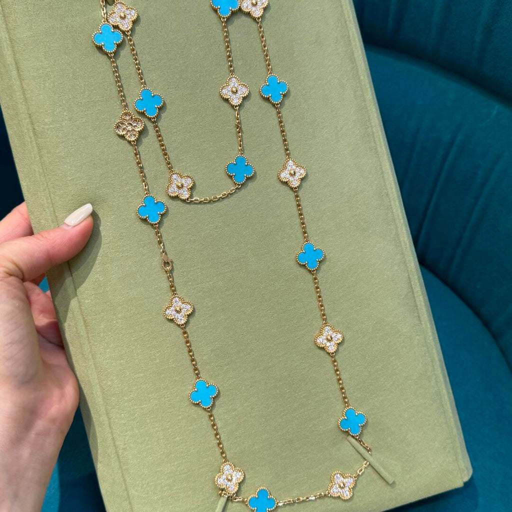 [LUXE JEWELRY]CLOVER 20 MOTIFS TURQUOISE DIAMOND NECKLACE