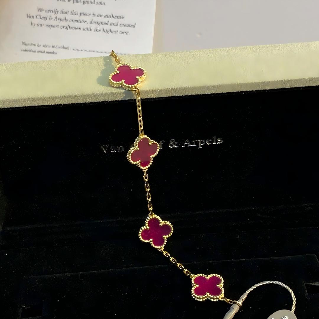 [LUXE JEWELRY]NEW CLOVER 5 MOTIFS PINK ENAMEL BRACELET