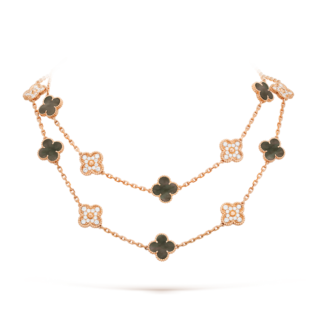 [LUXE JEWELRY]CLOVER 20 MOTIFS DARK MOP DIAMOND  NECKLACE