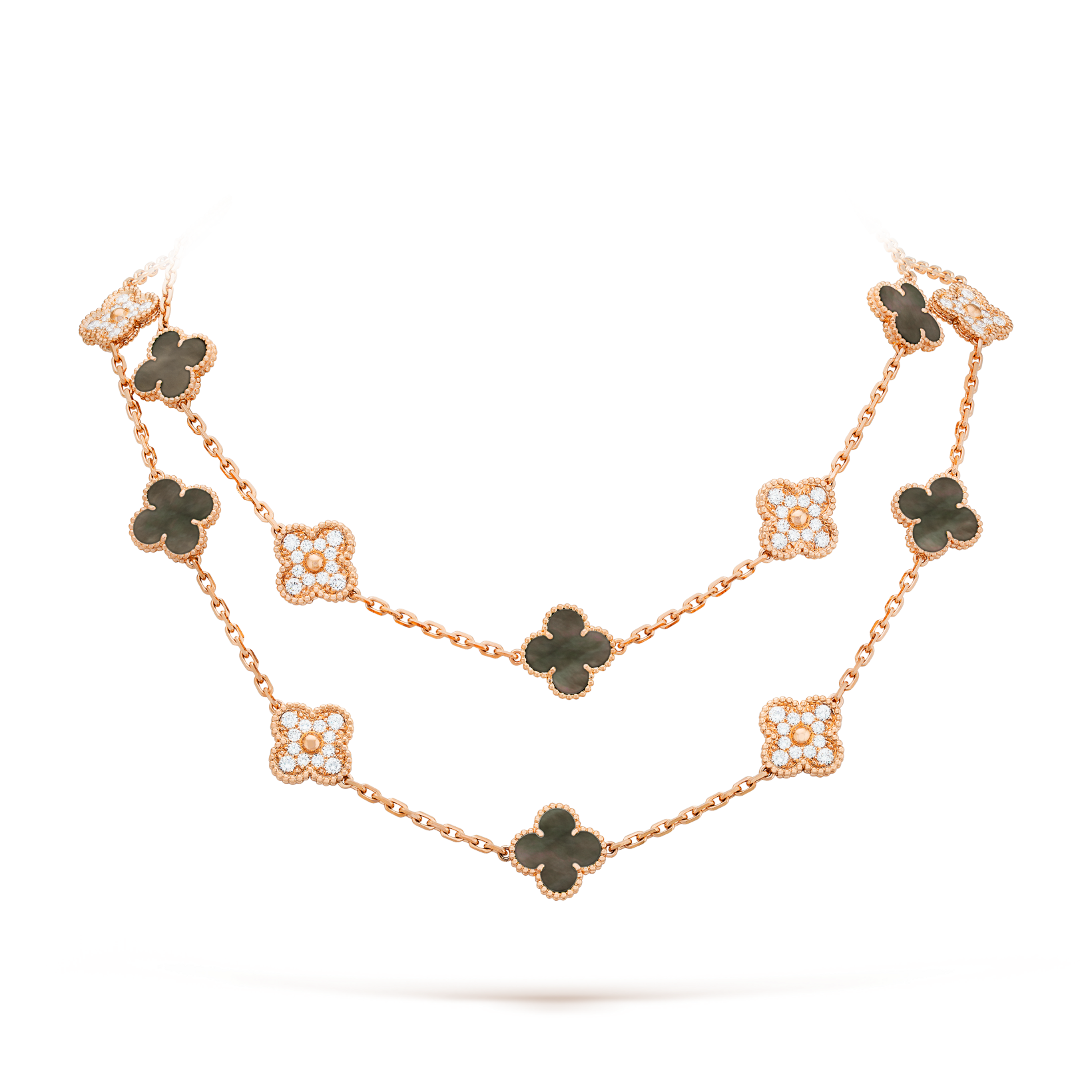 [LUXE JEWELRY]CLOVER 20 MOTIFS DARK MOP DIAMOND  NECKLACE