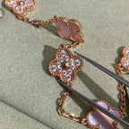 [LUXE JEWELRY]CLOVER 10 MOTIFS DIAMOND PINK MOP NECKLACE