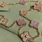 [LUXE JEWELRY]CLOVER 10 MOTIFS DIAMOND PINK MOP NECKLACE