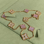 [LUXE JEWELRY]CLOVER 10 MOTIFS DIAMOND PINK MOP NECKLACE