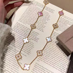 [LUXE JEWELRY]CLOVER 10 MOTIFS DIAMOND PINK MOP NECKLACE