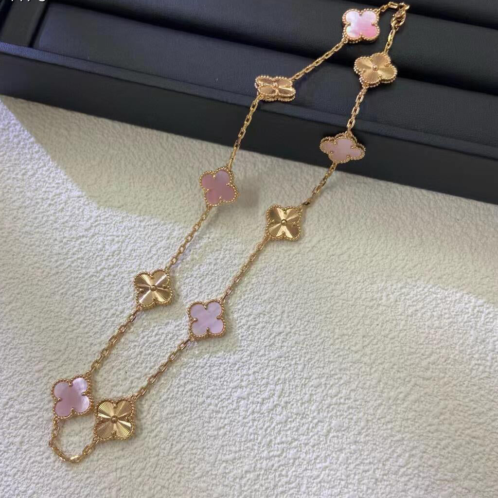 [LUXE JEWELRY]CLOVER 10 MOTIFS  LASER PINK MOP NECKLACE
