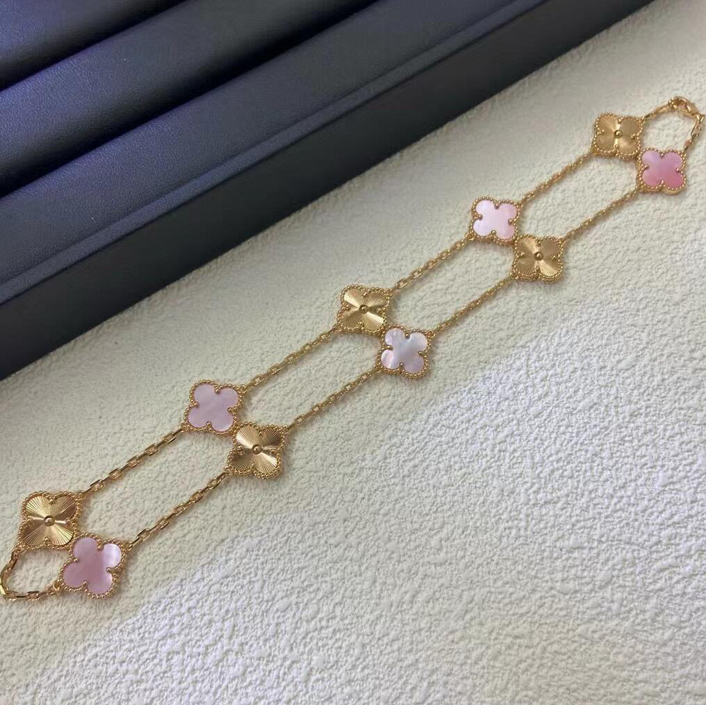 [LUXE JEWELRY]CLOVER 10 MOTIFS  LASER PINK MOP NECKLACE