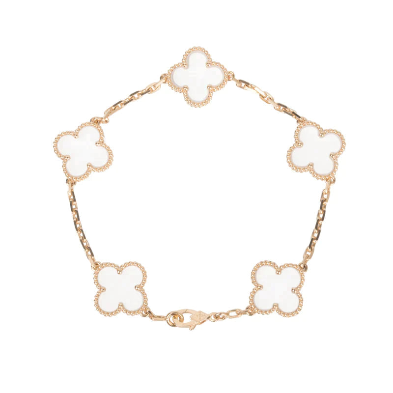 [LUXE JEWELRY]CLOVER 5 MOTIF ROCK CRYSTAL BRACELET