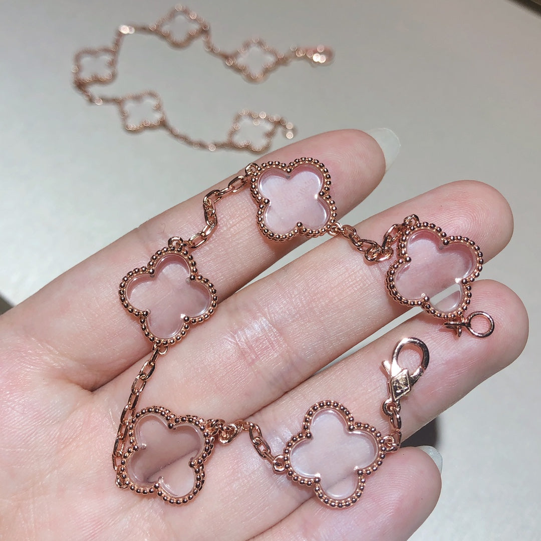 [LUXE JEWELRY]CLOVER 5 MOTIF ROCK CRYSTAL BRACELET