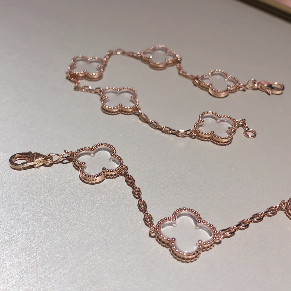 [LUXE JEWELRY]CLOVER 5 MOTIF ROCK CRYSTAL BRACELET