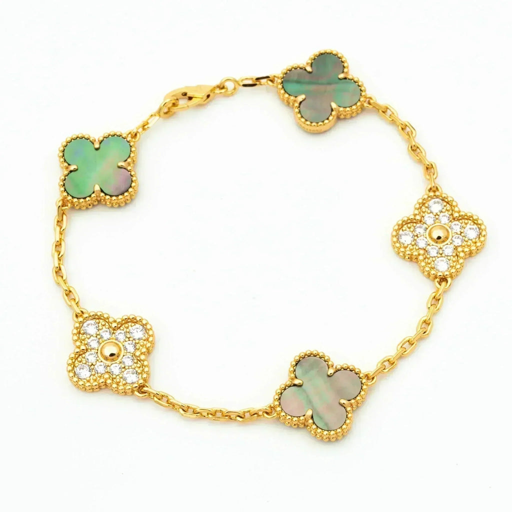[LUXE JEWELRY] CLOVER 5 MOTIF GRAY MOP BRACELET COLLECTION