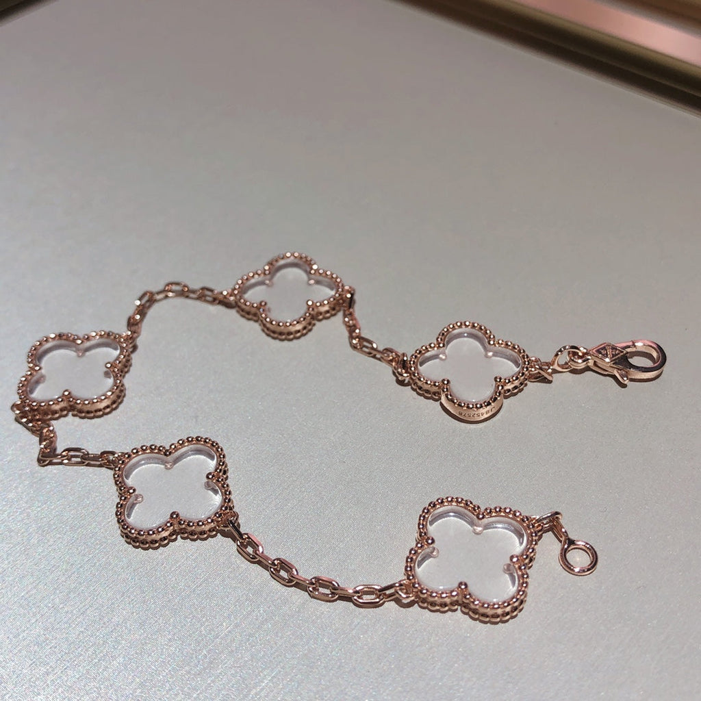 [LUXE JEWELRY]CLOVER 5 MOTIF ROCK CRYSTAL BRACELET