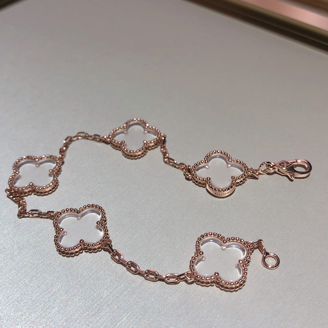 [LUXE JEWELRY]CLOVER 5 MOTIF ROCK CRYSTAL BRACELET