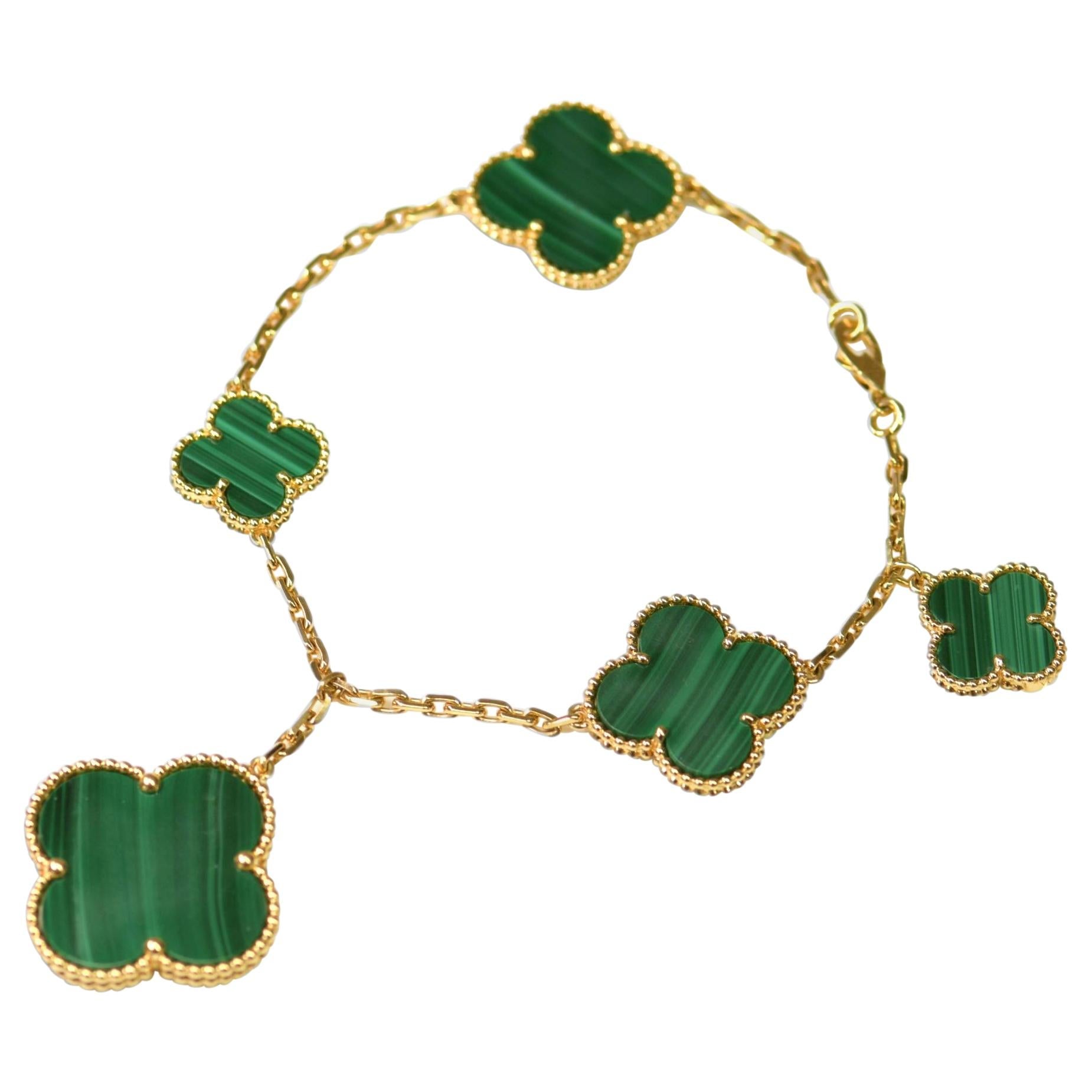 [LUXE JEWELRY]MAGIC CLOVER MALACHITE GOLD BRACELET 5 MOTIFS
