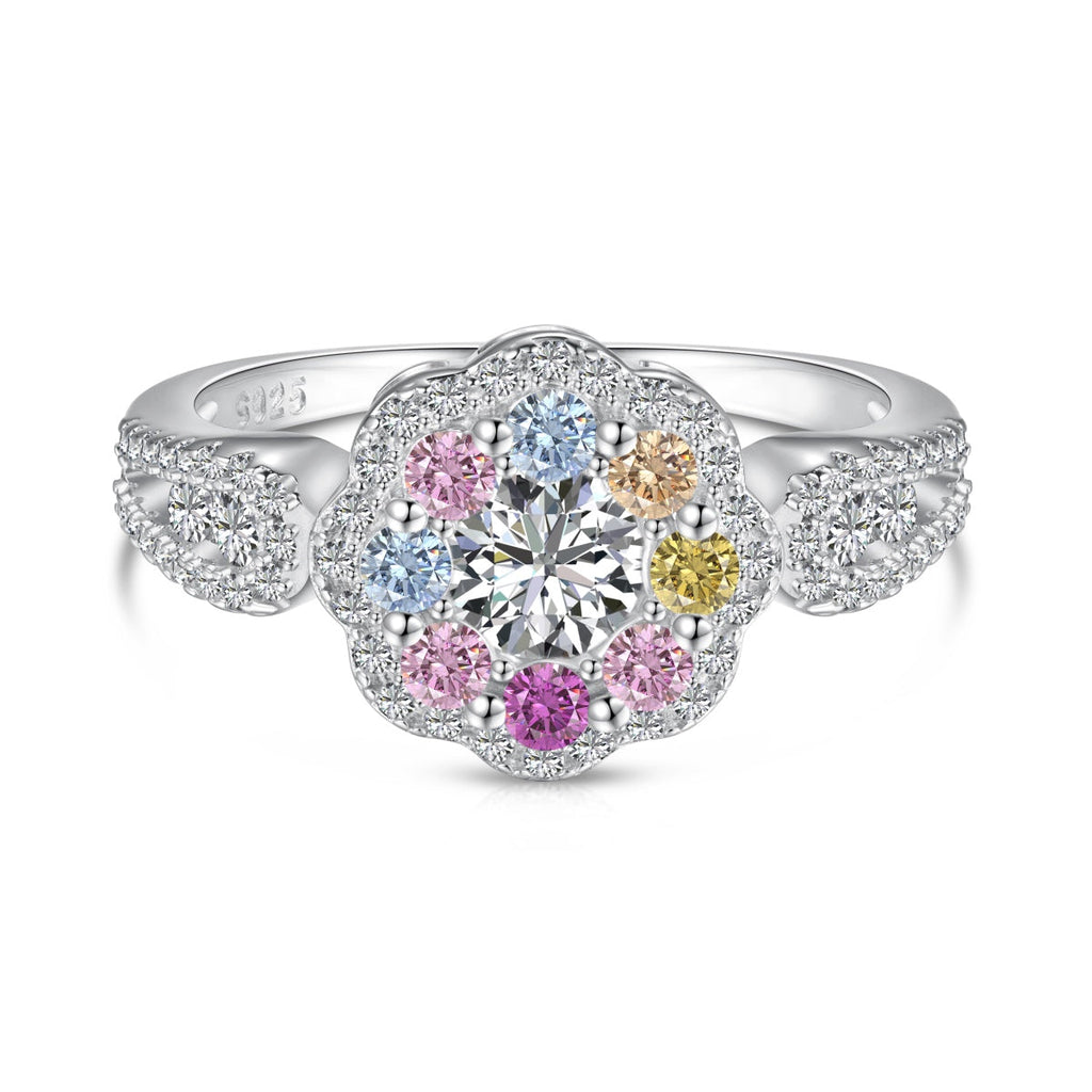 [LUXE] Bague de mariage délicate et colorée en forme de fleur coupée ronde