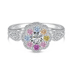 [LUXE] Bague de mariage délicate et colorée en forme de fleur coupée ronde