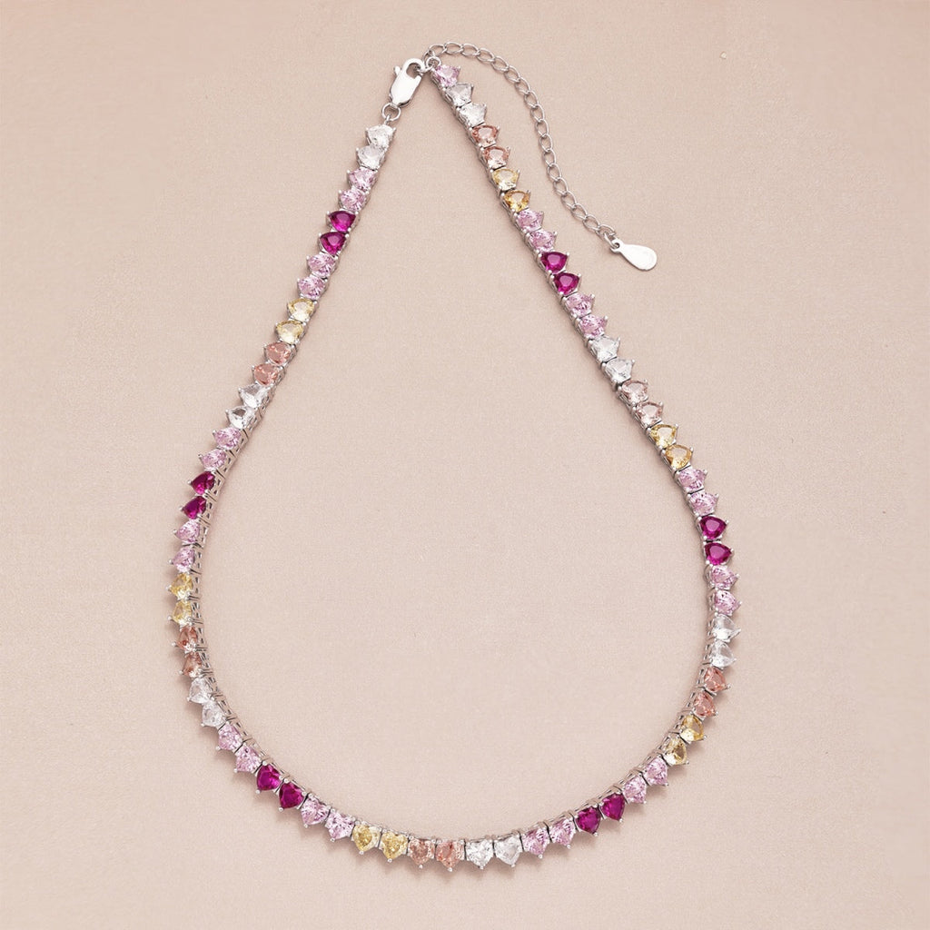[LUXE]Sparkling Colorful Full Heart Tennis Necklace