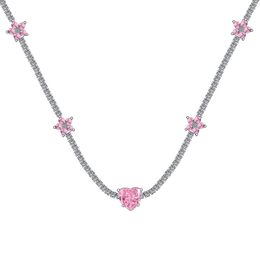 [LUXE]Dazzling Pink Heart Flower Necklace