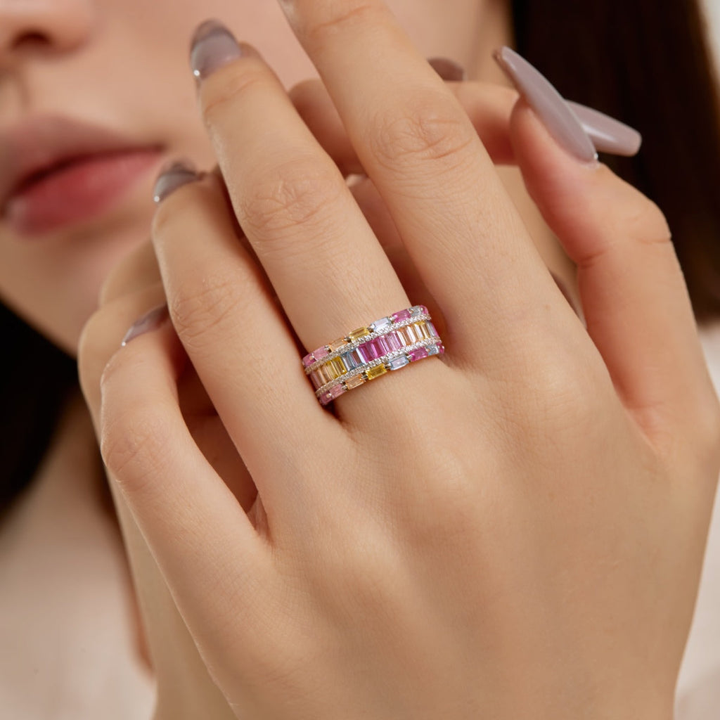 [LUXE] Bague de fête éblouissante à coupe radieuse colorée