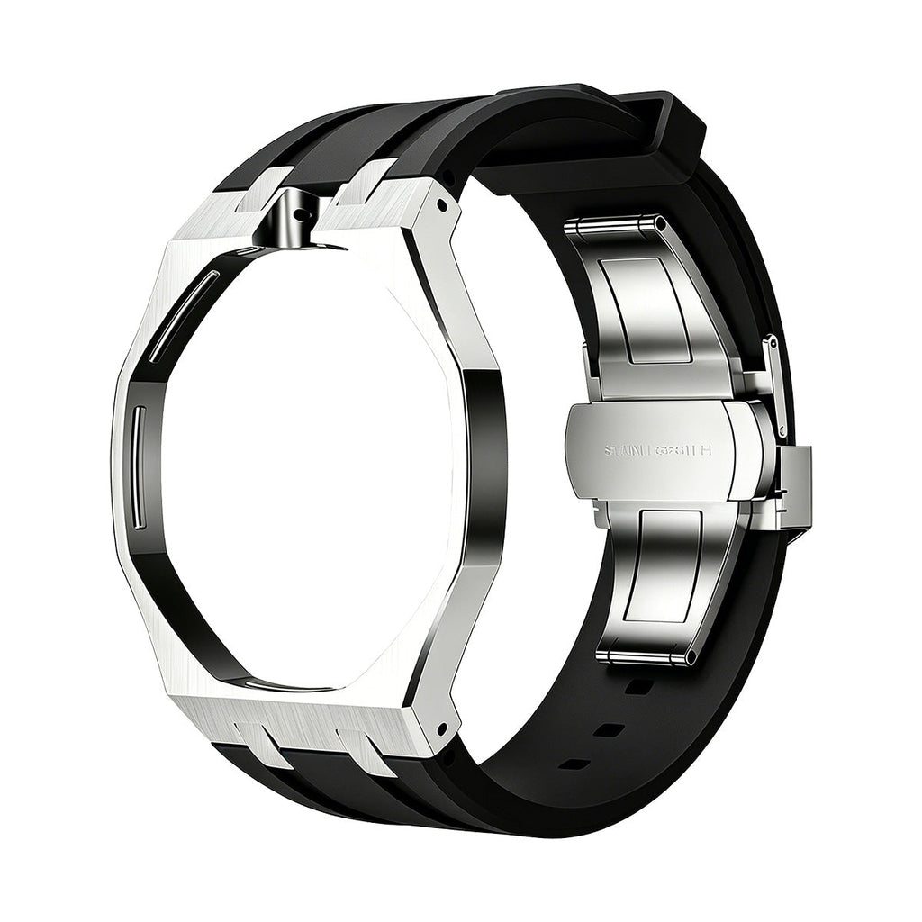 Oak Pop Black Steel Silicone Strap