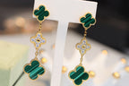 [LUXE JEWELRY]CLOVER EARRINGS GOLD MALACHITE DIAMOND 3 MOTIF