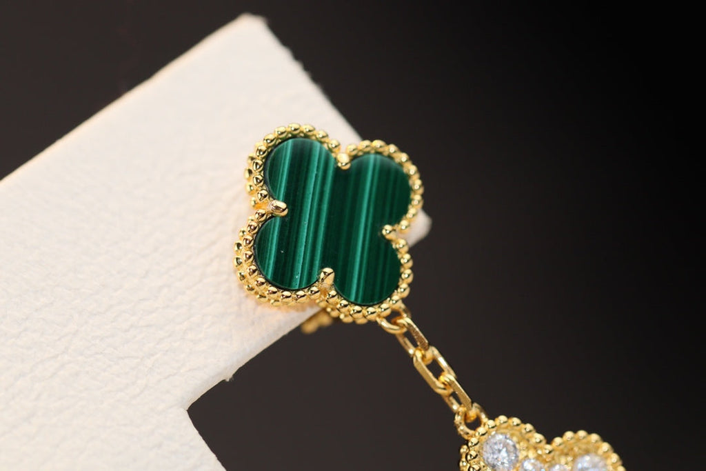 [LUXE JEWELRY]CLOVER EARRINGS GOLD MALACHITE DIAMOND 3 MOTIF