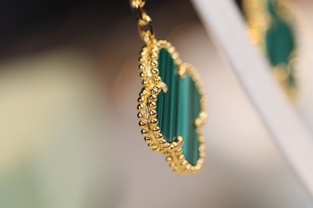 [LUXE JEWELRY]CLOVER EARRINGS GOLD MALACHITE DIAMOND 3 MOTIF