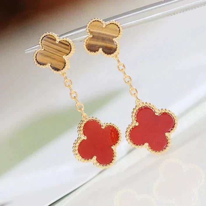 [LUXE JEWELRY]CLOVER  2 MOTIF  TIGER EYE CARNELIAN EARRINGS