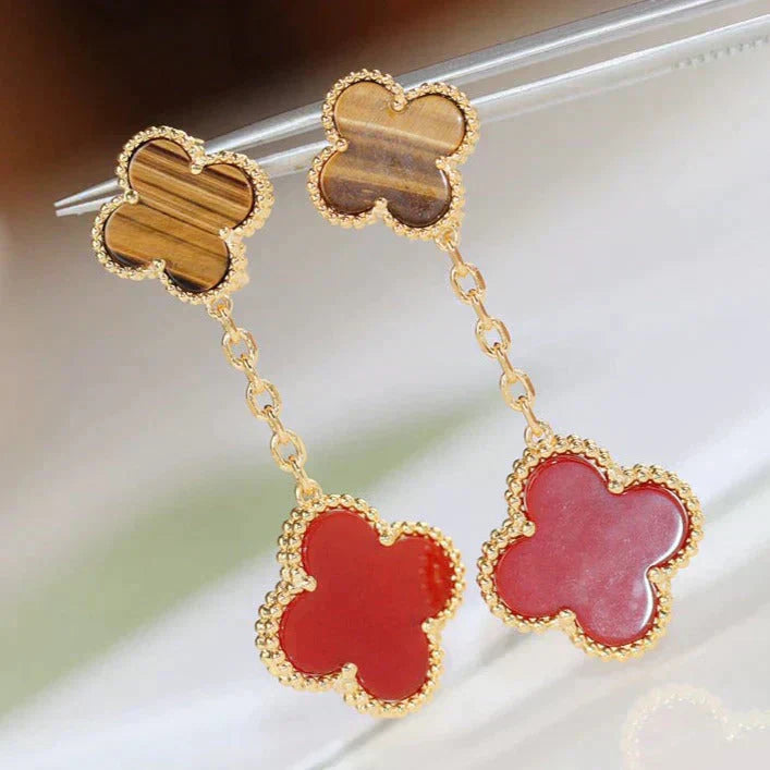 [LUXE JEWELRY]CLOVER  2 MOTIF  TIGER EYE CARNELIAN EARRINGS