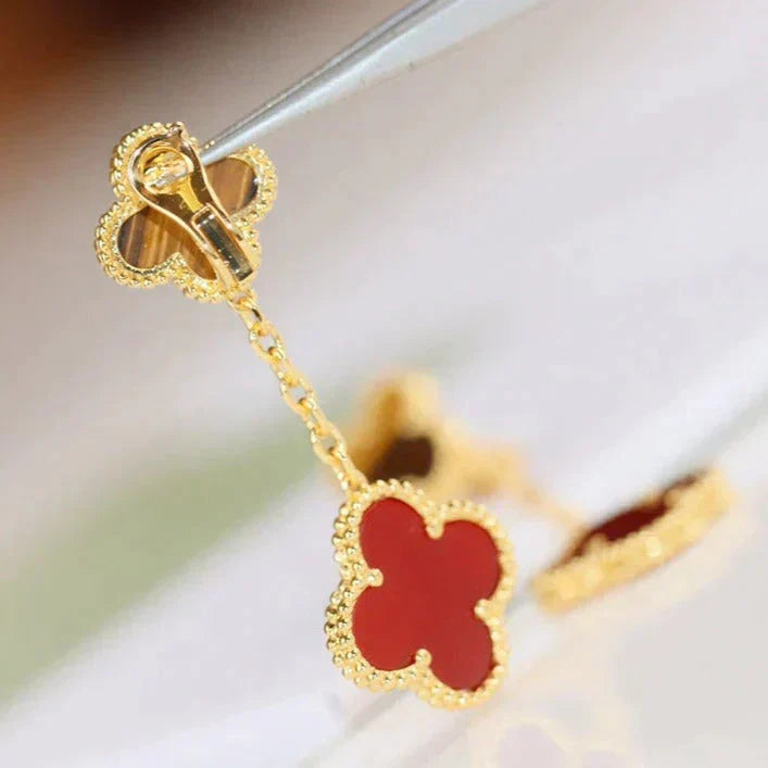 [LUXE JEWELRY]CLOVER  2 MOTIF  TIGER EYE CARNELIAN EARRINGS