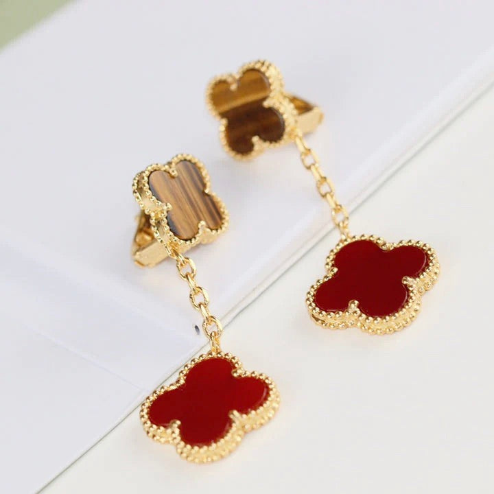[LUXE JEWELRY]CLOVER  2 MOTIF  TIGER EYE CARNELIAN EARRINGS