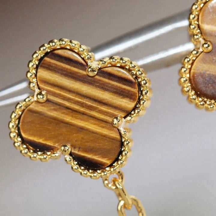 [LUXE JEWELRY]CLOVER  2 MOTIF  TIGER EYE CARNELIAN EARRINGS