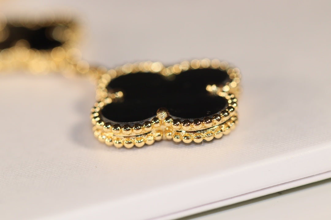 [LUXE JEWELRY]CLOVER EARRINGS GOLD ONYX MOP 3 MOTIF