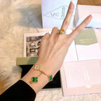 [LUXE JEWELRY] CLOVER 5 MOTIF MALACHITE BRACELET COLLECTION