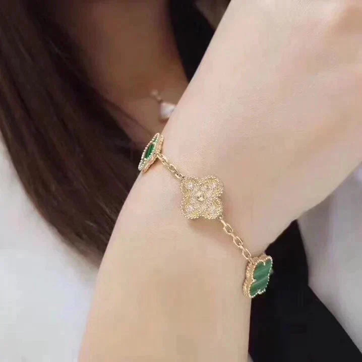 [LUXE JEWELRY] CLOVER 5 MOTIF MALACHITE BRACELET COLLECTION
