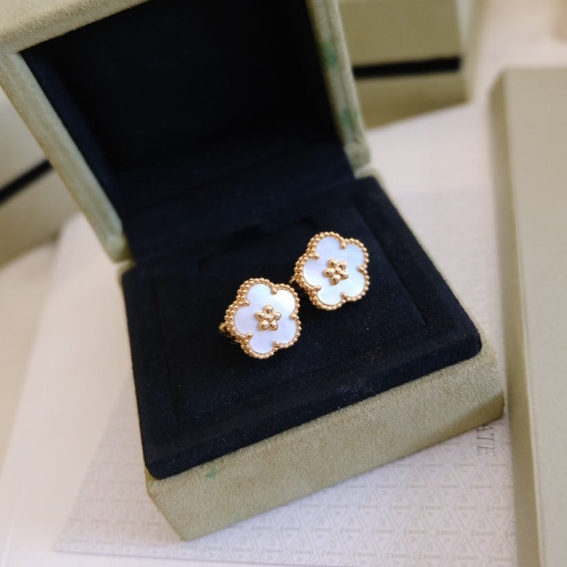 [LUXE JEWELRY]LUCKY PINK GOLD WHITE MOP EARRINGS