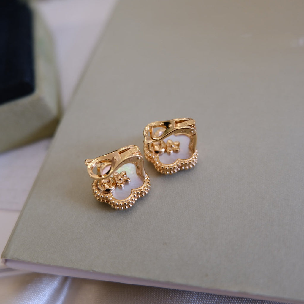 [LUXE JEWELRY]LUCKY PINK GOLD WHITE MOP EARRINGS