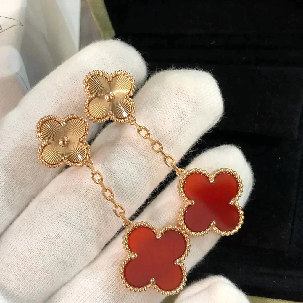[LUXE JEWELRY]CLOVER 2 MOTIF  LASER CARNELIAN EARRINGS