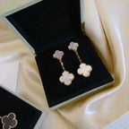 [LUXE JEWELRY]CLOVER 2 MOTIF WHITE MOP EARRINGS