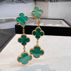 [LUXE JEWELRY]CLOVER MALACHITE 3 MOTIFS GOLD