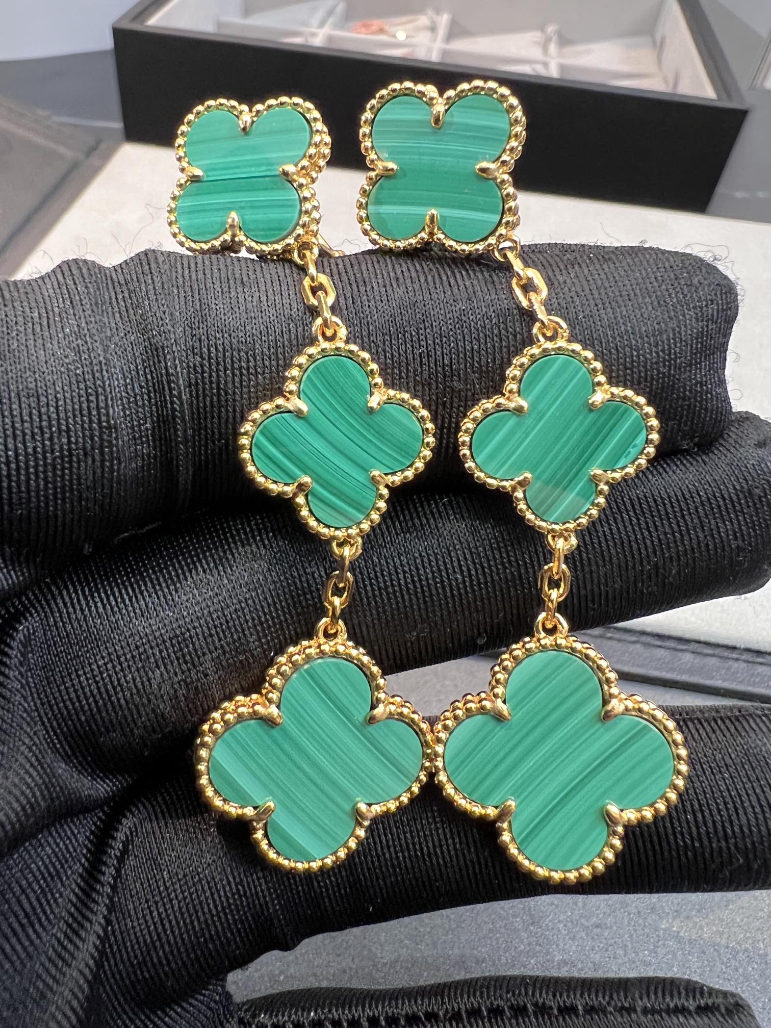 [LUXE JEWELRY]CLOVER MALACHITE 3 MOTIFS GOLD