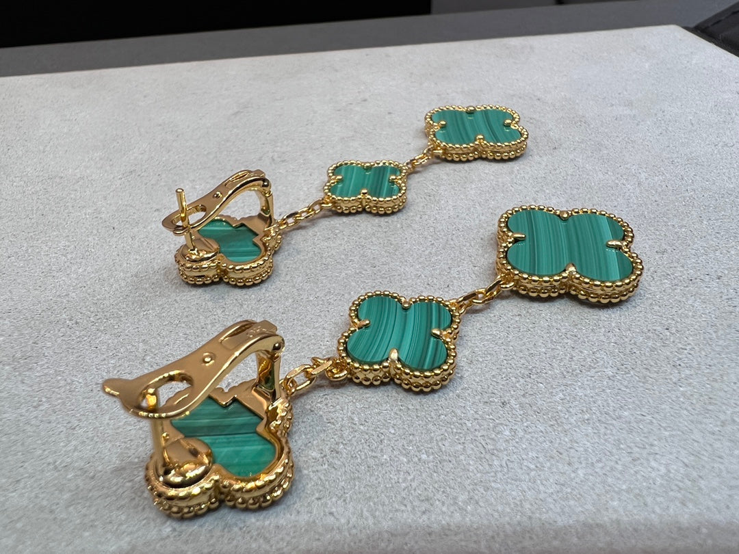 [LUXE JEWELRY]CLOVER MALACHITE 3 MOTIFS GOLD