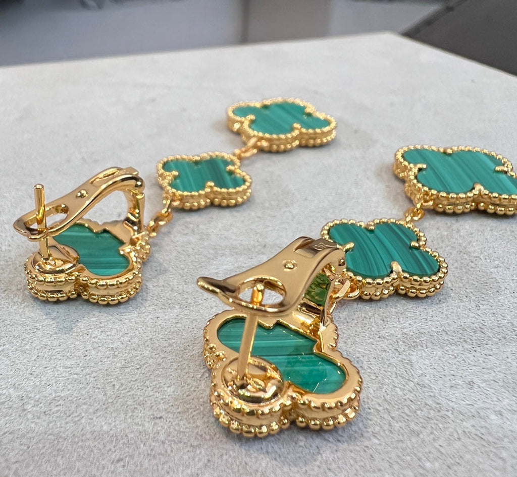 [LUXE JEWELRY]CLOVER MALACHITE 3 MOTIFS GOLD