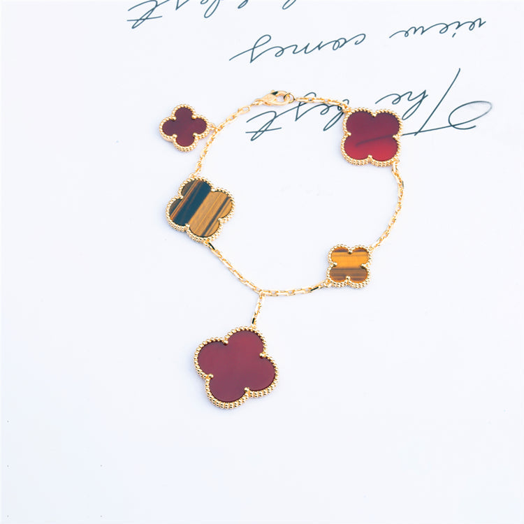 [LUXE JEWELRY]CLOVER BRACELET 5 MOTIFS CARNELIAN TIGER EYE