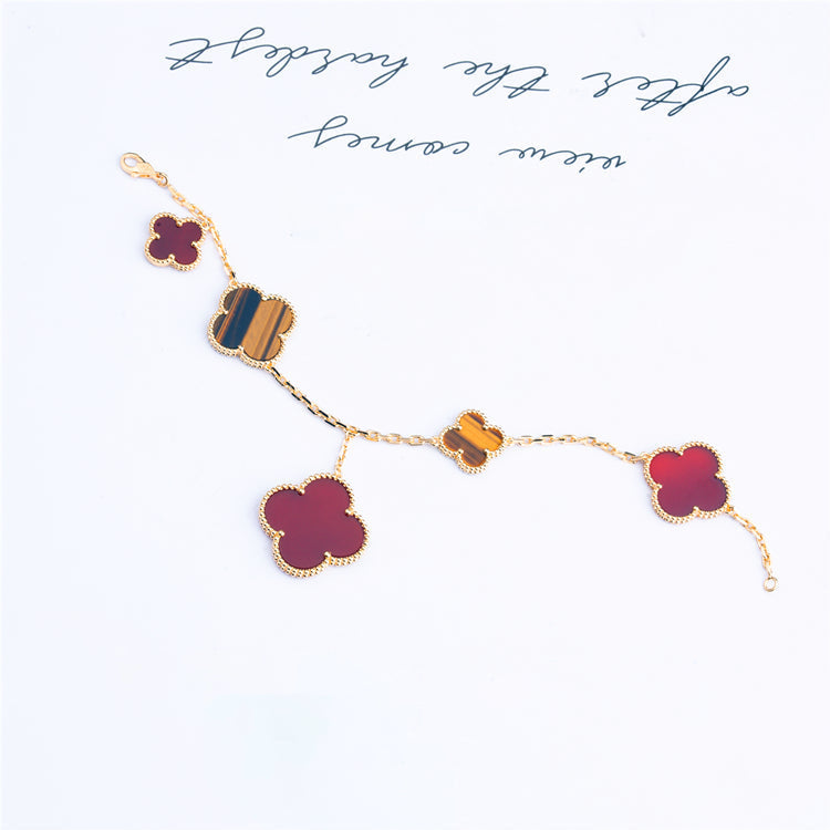 [LUXE JEWELRY]CLOVER BRACELET 5 MOTIFS CARNELIAN TIGER EYE